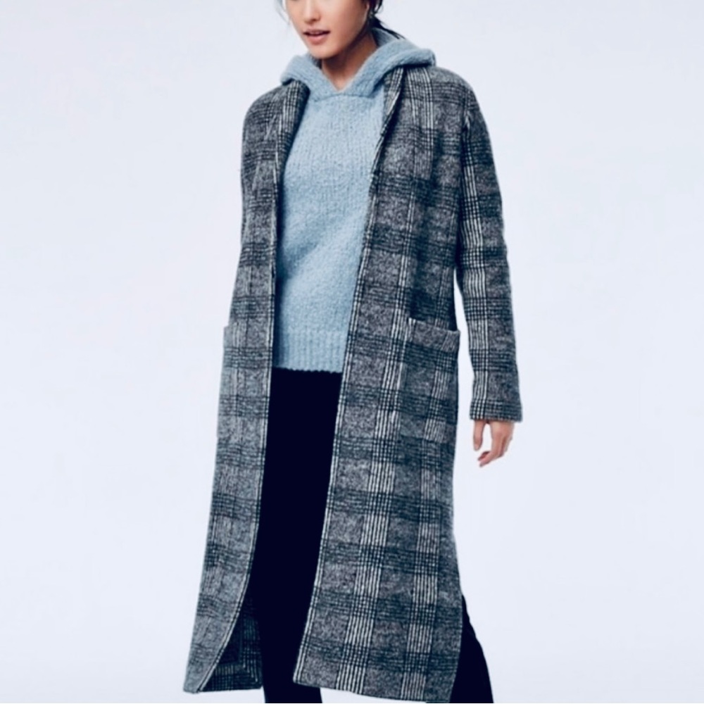 Aritzia Gray Plaid Long Coat